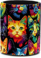 Leather Pen Holder for Desk, Colorful Cat Pattern Pencil Cup Desktop Organizer Makeup Brush Holders Office Supplies for Home, Kids & School