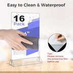 Smarpau Acrylic Sign Holder 4x6, 16 Pack Double-Sided Picture Frames Display Stand, Clear Table Number Holders, Plastic Menu Flyer Photo Holders for Office Store Restaurant