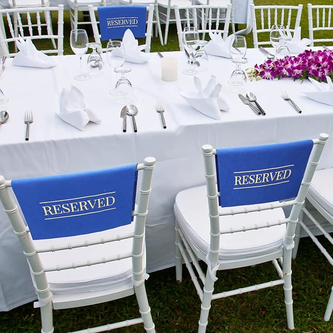 Buryeah 12 Pcs Reserved Seating Signs for Chairs Church Pew Reserved Chair Signs Placeholder with Printed Words for Weddings Parties Celebrations Receptions Church or Event (Blue)