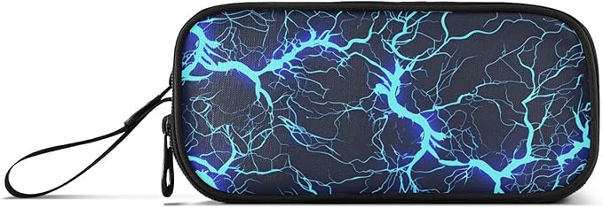 BOENLE Dark Blue Electric Lightning Pencil Case Box Boys Girls Large Pencil Pouch with Zipper Compartments Big Capacity Stationery Pen Bag Organizer for Kids Teens Adults School