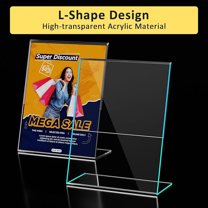 Argvey 4 Pack Acrylic Sign Holder 8.5x11, Clear Plastic Slanted Back Sign Holders, Desktop Papers Menus Frame Flyer Document Holder Display Stand for Coffee Shops, Hotels, Offices, Public Spaces