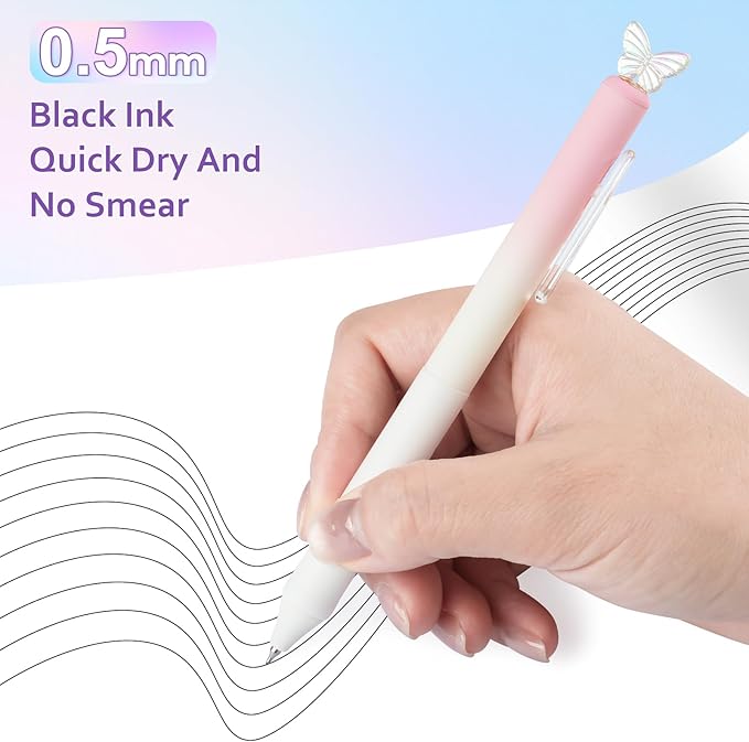 ZJEOSO Gel Pens Fine Point,6 Pcs 0.5mm Quick Dry Black Ink Pens Fine Point Smooth Writing Pens,With Aesthetic Gradient Cute Office School Supplies Gifts for Women,With 10 pen cores