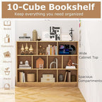 Tangkula 10-Cube Bookshelf, 55”L Floor Bookcase with 2 Anti-Tipping Kits, Freestanding Storage Organizer, 4-Tier Display Shelf for Home, Office & Dorms, Natural/White (Natural, 10-Cube-Large)