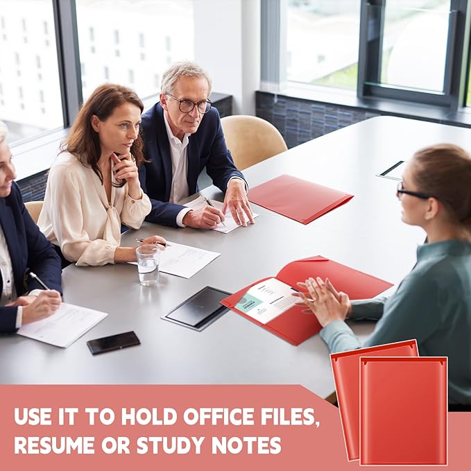 Henoyso 18 Pcs Plastic Folders with Clear Front Pockets Heavy Duty File Folders with 2 Pockets and Card Slot for Student Communication School Office Presentation Report (Red)
