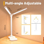 Ddlisu LED Desk Lamp with USB Charging Port, 5 Color Modes 10 Brightness, Dual Swing Arm Dimmable Desk Lamps for Home Office Nail Dorm (White)