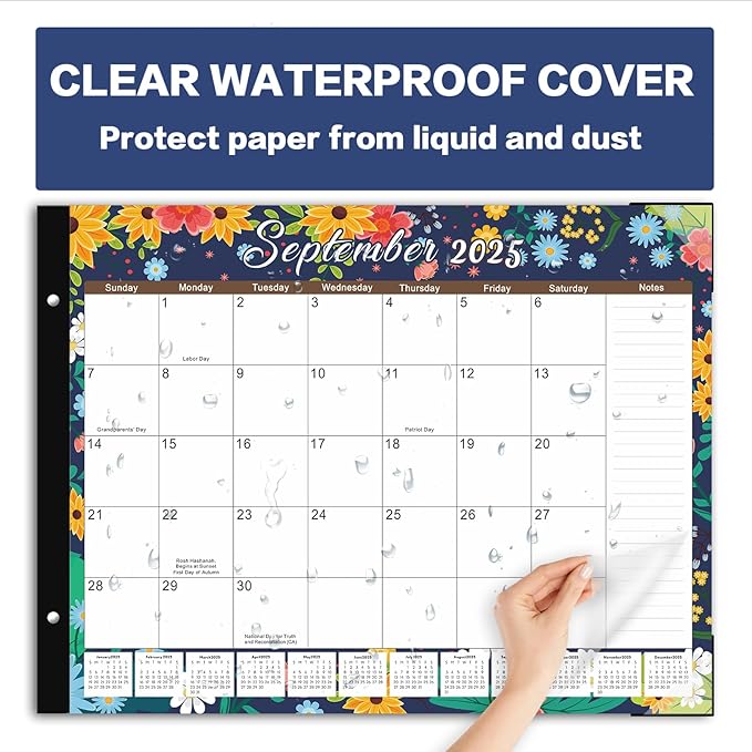DIBAOLU 2026 Desk Calendar Large 22"x 17",Large Desk Calendar 2025-2027,18 Month,Use Now to February 2027,Suitable For Home, School Or Office,With Plastic Cover,Monthly Planning Calendar(flower)