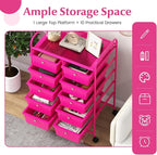 LDAILY 10 Drawer Rolling Cart, Storage Cart Organizer on Wheels, Drawer Cart with Metal Frame & Large Storage Capacity, Rolling Cart with Drawers for Living Room Classroom, Office