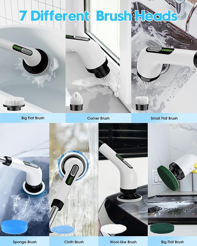 Highyes Electric Spin Scrubber for Cleaning Bathroom: Cordless Power Shower Scrubber - Electric Cleaning Brush for Tile Tub