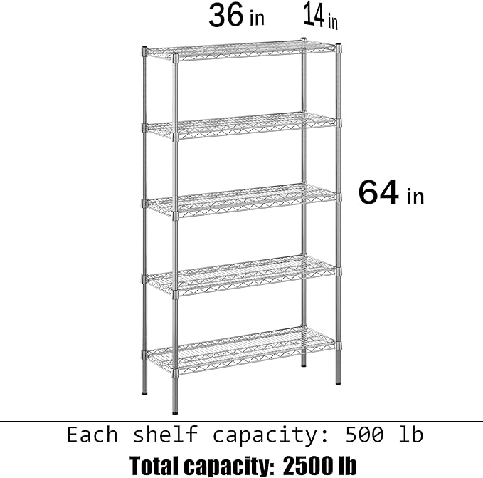 Regal Altair 14" Deep x 36" Wide x 64" Height Wire Shelving Kit | 5-Tier | NSF Commercial Storage Rack Unit