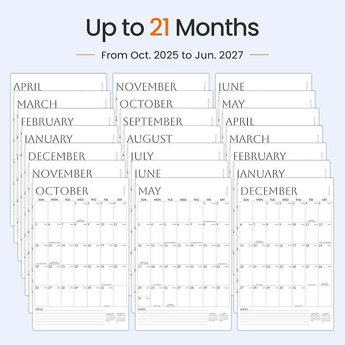 SUNEE Wall Calendar 2026 Extra Large 17"x27", 21 Month from October 2025 to June 2027, Vertical Large Monthly Calendar 2026-2027 for Wall, White