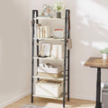 Hzuaneri Ladder Shelf, Bookshelf Bookcase, Freestanding Corner Storage Shelve with 2 Hooks for Home Office, Living Room, Kitchen, Bedroom, Industrial, 11.8" D x 23.6" W x 63" H, Greige BC19305B