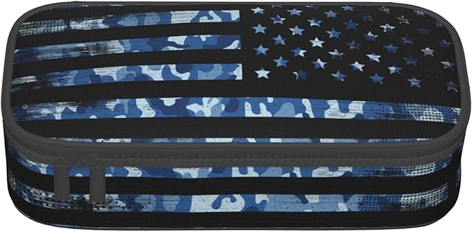 YIJIUWKIS American Flag Style Pencil Case for Kids Adults, Camo Pencil Box for Boys Girls, Blue Pencil Pouch Big Capacity Portable Stationery Storage Desk Pen Bag for School Office