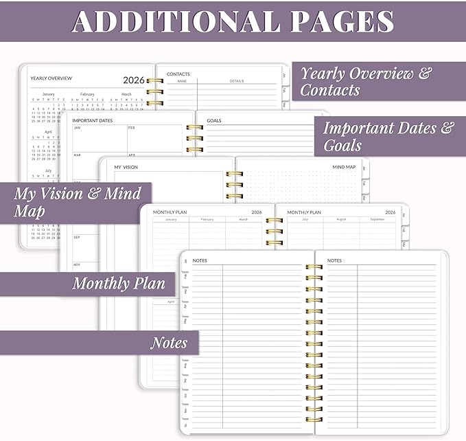 2026 Planner, Weekly and Monthly Planners with Tabs, A5 Spiral Bound Daily Calendar 2026 Planner, 12 Month Agenda Organizers from Jan. to Dec., Flexible Cover Appointment Book(Color Butterfly)