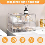 Stebopum 8 Pack Stackable Makeup Organizer, 4.4'' Tall Acrylic Bathroom Makeup Organizer and Storage Drawer with Pull-out Handle, Clear Plastic Storage Bins for Vanity,Pantry,Desk,Undersink,Kitchen