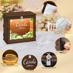 DIWNELEM Wooden Wedding Card Box with Lock&Light Large Letter Envelope Box Wedding Gift Card Box Money Box for Reception Baby Shower Birthday Party Graduation Decorations