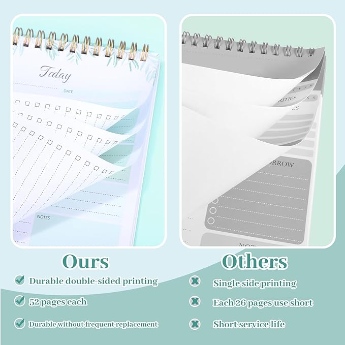 Thboxes 2 Packs To Do List Notepad, 104 Pages To Do List Notebook A5 Undated Daily Planner Notepad with Task Checklist Home Office School Supplies