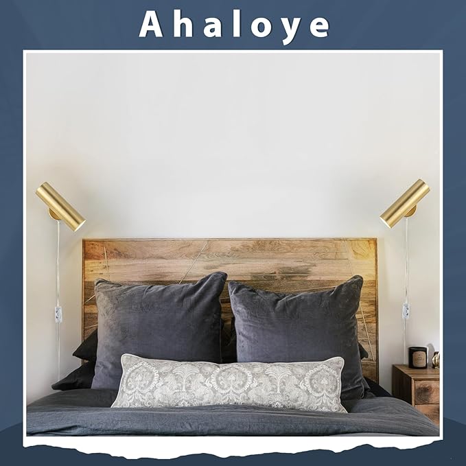 Ahaloye Gold Plug in Wall Sconce, Modern Swing Arms Wall Lamp with Cord Wall Light for Bedroom (Bulb Included)