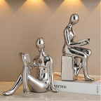 TYGKROF Decorative Bookends,Ceramic Statue Book Ends,Home Office Modern Bookends,Decor Aesthetic Reading Book Holders for Bookshelf,Bedroom Living Room Decoration Unique Bookends (Silver)