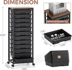 SYKIARIOL Rolling Cart with Drawers,12 Drawer Rolling Cart,Rolling storage cart with drawers,Black Rolling Drawer Cart,Teacher Rolling Cart for Classroom Storage,Craft Cart with Wooden Tabletop