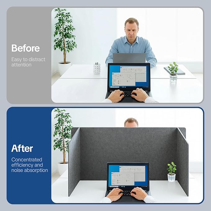Keemute Desk Divider Privacy Screen 3 Panel Sound Absorbing - 47.2”x 23.6”x 19.7” Freestanding Acoustic Partitions for Office, Noise Reducing Panels for School, Home, Library,Dark Grey