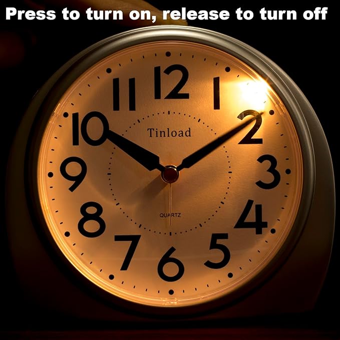 Tinload 5.5" Large Analog Alarm Clock Silent Non Ticking, Gentle Wake, Beep Sounds, Increasing Volume, Battery Operated Snooze and Manual Light, Easy Set,Silver(Best for Elder)