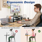 OPNICE Desk Organizers and Accessories, 2-Tier Computer Monitor Stand Riser with Drawer and 2 Pen Holders, Laptop Stand, Office Desk Accessories & Office Decor for Women, Purple
