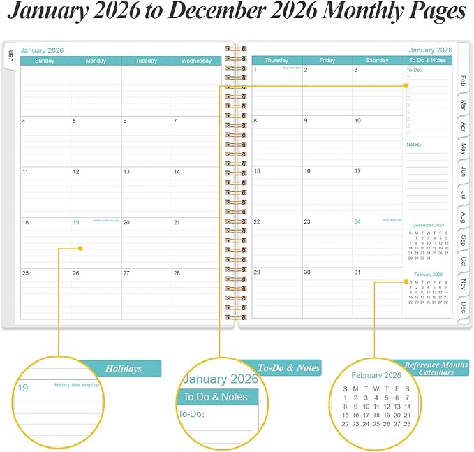 2026 Planner - Planner 2026 from January 2026 to December 2026 with 12 Monthly Tabs, Flexible Cover, Inner Pocket, 8.5" x 11", Beige