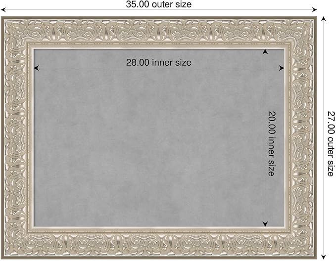 Amanti Art Silver Framed Magnetic Board 27x35 Medium Vision Board for use with Magnets, 100% Metal Sheet to Display Items as Office Decor or for Home Organization in mudroom, Kitchen or Kids Room