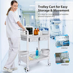 Medical Mobile Trolley Cart 2-Shelf 220 LBS Max Load Rolling Utility Cart Heavy Duty Beauty Salon Storage Cart with Drawers Dirt Buckets Rotate Wheels 2 Brake for Hospital Dental Clinic Home