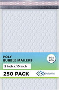 White Small Poly Bubble Mailers 5x10 inch #00 | Self Seal Padded Envelopes | Cushioned Bubble Mailer | Usable Size 5x9 | WaterProof | Lightweight mailing Shipping Bags | 250 Pack Bulk | Made In USA