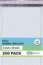 White Small Poly Bubble Mailers 5x10 inch #00 | Self Seal Padded Envelopes | Cushioned Bubble Mailer | Usable Size 5x9 | WaterProof | Lightweight mailing Shipping Bags | 250 Pack Bulk | Made In USA
