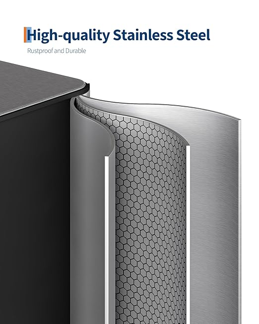 Garvee Trash Can, 16 gal Dual Compartment Stainless Steel Kitchen Trash Can for Recycling, 8+8 gal Plastic Inner Buckets and Quiet Close, Brushed, Airtight, Silver