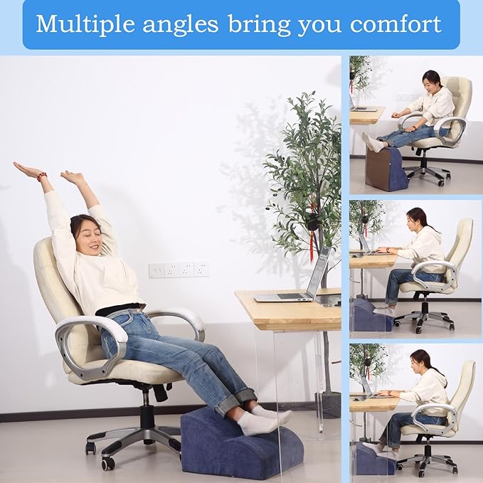 OpyTikar Foot Rest for Under Desk at Work.Multifunctional 3-Tier Foot Stool,with Washable Footrest.for Under Desk,Office Chair Gaming Chair & Sofa,Leg Elevation Pillow,Supports Posture-Light Blue
