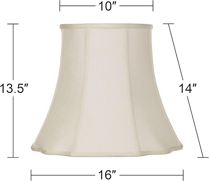 Creme Large Bell Cut Corner Lamp Shade 10" Top x 16" Bottom x 14" Slant x 13.5" High (Spider) Replacement with Harp and Finial - Springcrest