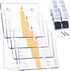 SimplyImagine Acrylic Brochure Holder, 4 Tier Clear Literature - 8.5 x 11 inches, Pamphlet Holder, Wall Mount/Countertop Plastic Flyer Display Stand Organizer for Display Flyer, Booklet, Document