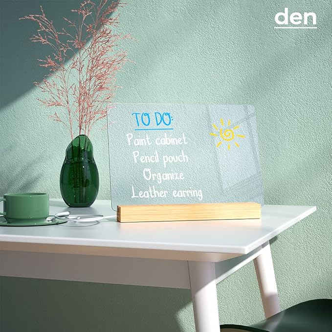 Light Up Clear Dry Drase Board 13 x 9 inch with 5 Markers, Acrylic Lighting Message Memo Note Board for Home/Office/Kitchen/Bedroom
