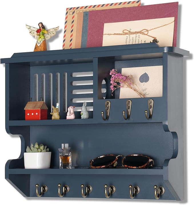Mutsault Key Holder for Wall, Mail and Key Holder for Home Decor, Key and Mail Holder for Wall with Key Hooks, Gray