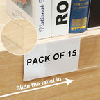 Containlol 15 Pieces Moveable Shelf Label Holders Clear Shelves Tags Moveable Library Markers Transparent Shelf Label Display Holder for Classroom Office Library Book Shelves(6.5 x 3.54 x 2.36 Inch)