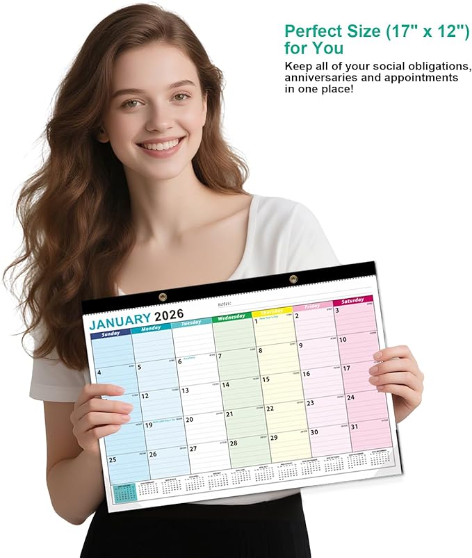 Desk Calendar 2026, With 3 sticker, 18 Month Wall Calendar Running to June 2027-17" x 12" Desktop/Wall Monthly Calendar for Homes, School & Office