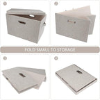 Graciadeco Large 17" 36 Quart Collapsible Stackable Storage Bins with Lids, 5 Packs Beige Linen Fabric Closet Boxes with Lids, Storage Cube Baskets Container Organizers for Bedroom Office(17 x12 x11)