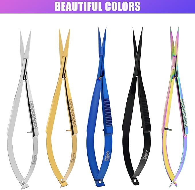 Cross Edge Spring Scissors 5 Inch straight Stainless Steel Precision Eyebrow & Eyelash Shaping & Trimming Scissor, Snips Squeeze, Embroidery, Knitting Micro Tip Craft Scissors (Black)