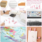 200 Pieces Push Pins Pink Thumb Tacks Cute Decorative Push Pins for Cork Board, 5 Style for Bulletin Boards Wall Maps Pictures Office