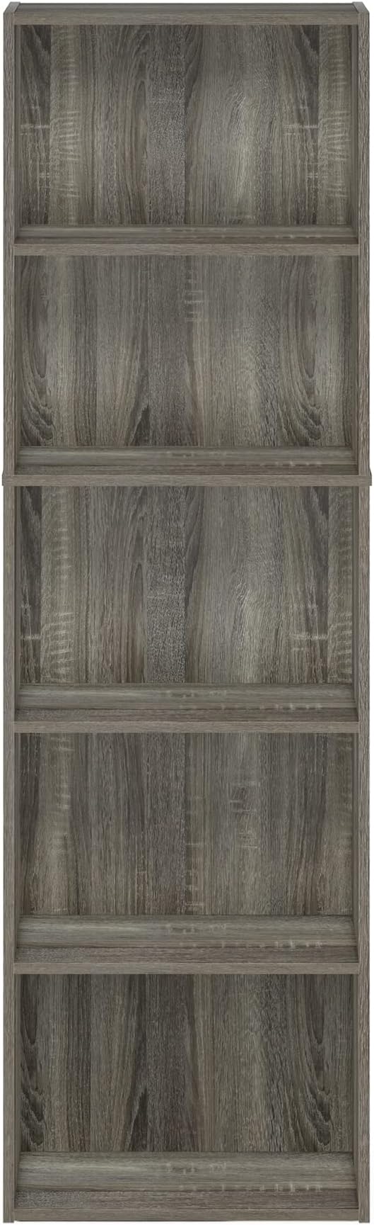 Furinno LUDER Book Shelf, 5-Cube Bookshelf, Bookcase with Open Shelf, 9.4 x 15.8 x 52, for Living Room, Bedroom, Home Office, French Oak