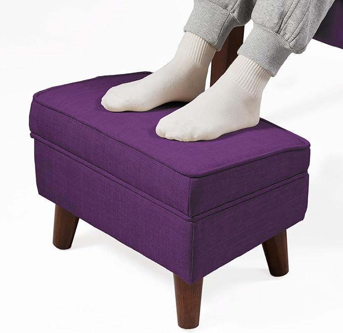 FAGAGA Storage Ottoman, Small Foot Stool Ottoman with Storage, Modern Foot Rest with Adjustable Lid and Sturdy Wood Legs for Living Room, Bedroom, Couch, Enterway(Purple)