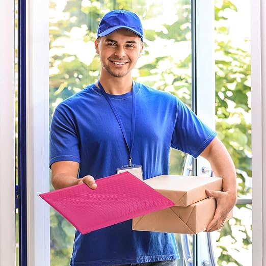Fuxury Bubble Mailer, 8.5x12 Inch 25 Pack Self-Seal Adhesive Padded Envelopes Usable Size 8.5x11 Inch, Water Resistant Padded Mailers for Mailing,Packaging,Small Business,Shipping, Hot Pink #2