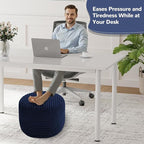 MeMoreCool Stuffed Round Pouf Ottoman Foot Rest, Soft Plush Floor Pouf Foot Stool, Corduray Footstool Footrest, Small Round Ottoman for Living Room Couch Sofa Chair, 20x15 Inch Navy