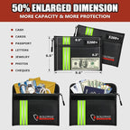 ROLOWAY Fireproof Bag (9.6 x 6.6 inches) 5200℉ Heat Insulated with Reflective Strip, Fireproof Money Bag with Zipper for Cash (2-Pack Black)