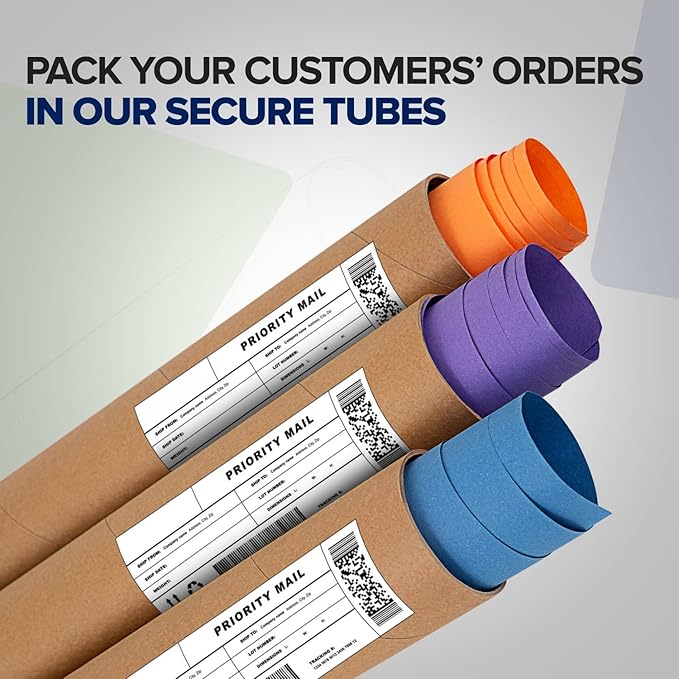 4" x 36" Reinforced Kraft Paper Mailing Tubes, Pack of 2 Tubes with 2 Caps Each – USPS Approved Poster Tube – Made in USA Cardboard Tube for Shipping and Storing Posters, Prints, Artwork, or Documents