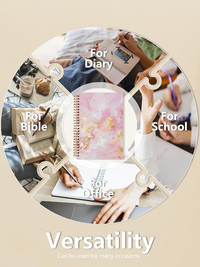 BitKan Cute Pink Marble Spiral Notebooks – Pink Gold Luxury Design Hardcover Journal for Women/Teen Girls/Teens/Students, Pretty Journals Gifts for College/Worker/Journaling, 8.3x5.5 in