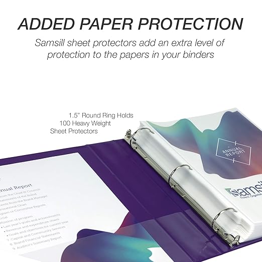 Samsill 1.5 Inch 3 Ring Binder, Made in USA, Economy Round Ring, Clear View Cover, 325 Sheet Capacity - for School, Home, Office - Violet Purple